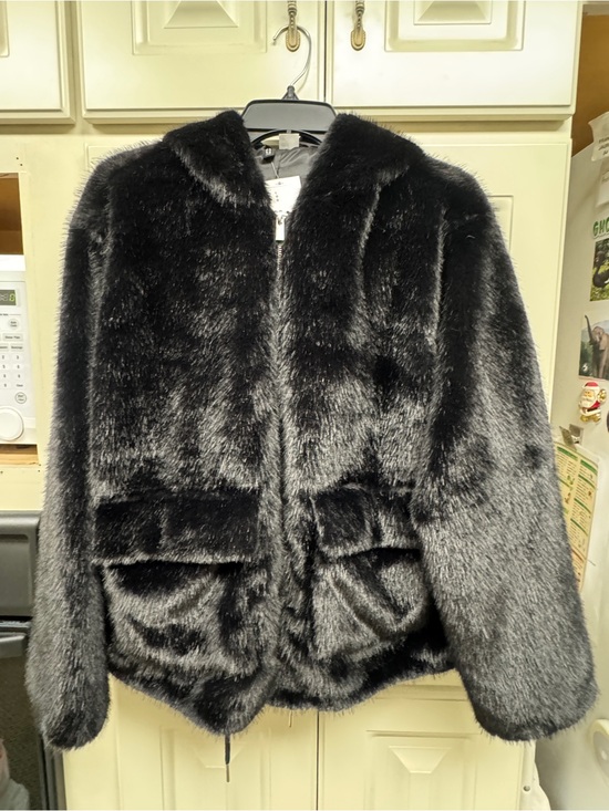 H&M Jackets & Blazers - H&M Black Faux Fur Hooded Jacket Brand New With Tags, Size Large